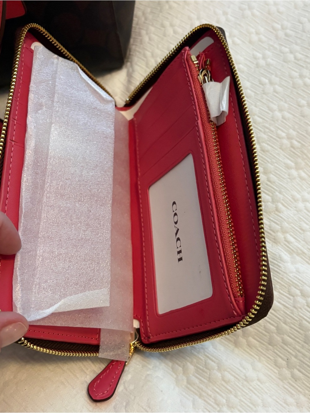 Coach Brown Signature Alice Tote with Brown/Watermelon Pink Trim and Wallet set - Picture 6 of 11